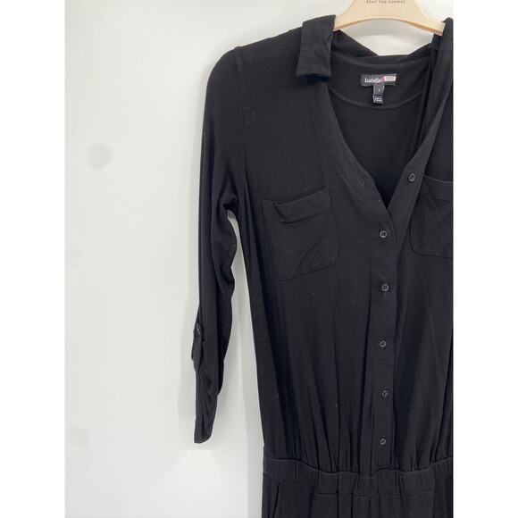 Isabella Oliver Ashlyn Black Button Front Long Sleeve Maternity Jumpsuit - Picture 6 of 7